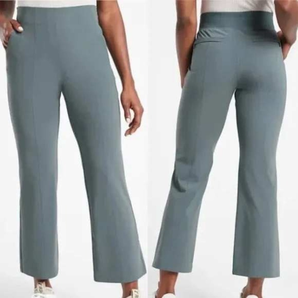 Athleta Cosmic Kick Flare Crop Pants Size 16 Tall Gray Blue‎ Stretch Pull On